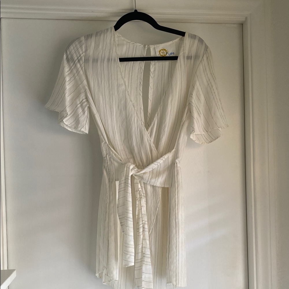 Blue Life White Romper with Flutter Sleeves